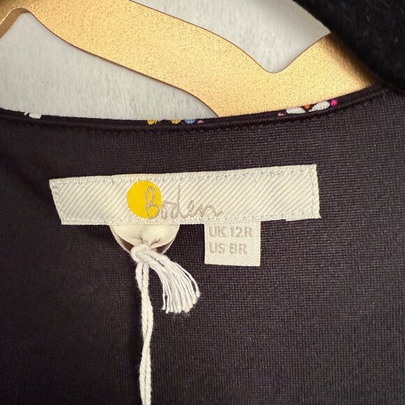 Boden Size 8 NEW Black Star & Floral Long Sleeve Fixed Wrap Jersey Midi Dress - Picture 14 of 16